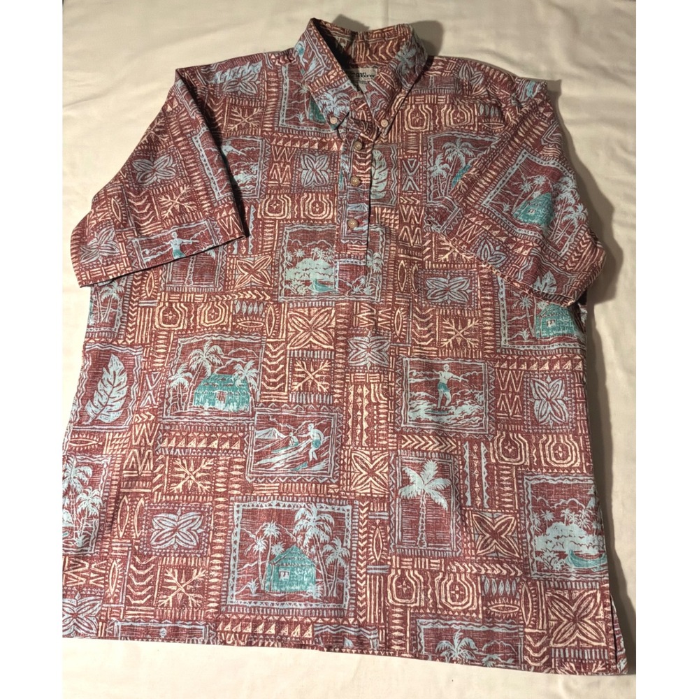 Reyn Spooner Hawaiian Traditionals Shirt Mens Large Pullover Reverse Print Red